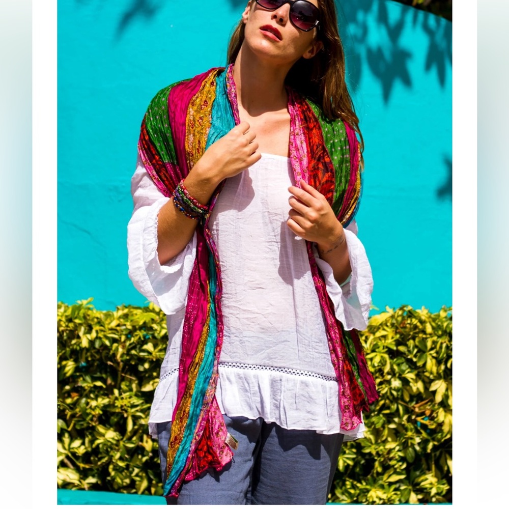 Green Sewn Sustainable Silk Sari Scarf